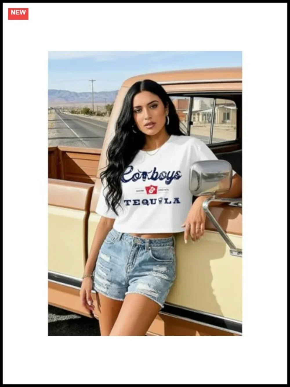 Women's Cowboy Graphic Crop Tee Vintage Western Concert Shirt Cotton Blend